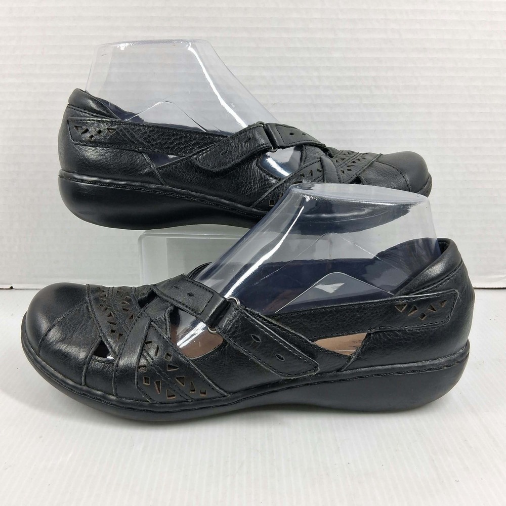 Clarks Bendables Black Leather Laser Cut Mary Jane Shoes 65064 Womens 7M